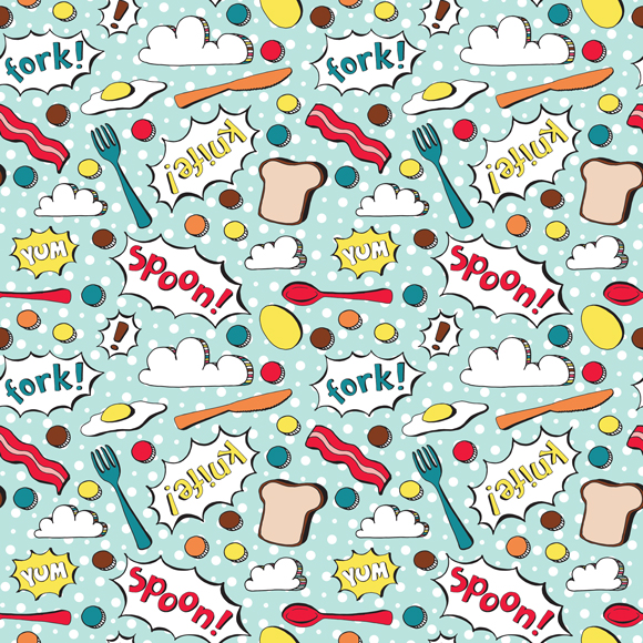 Kitchen-themed pop art pattern